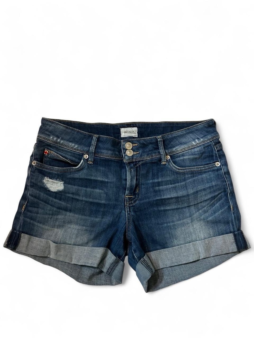 Hudson Jeans Dark Blue Rolled Cuff Denim Shorts
